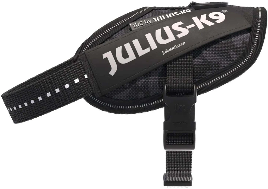Julius-K9 IDC Powerharness Night Camo – Atspindintis juodo kamufliažo diržas, Mini dydis