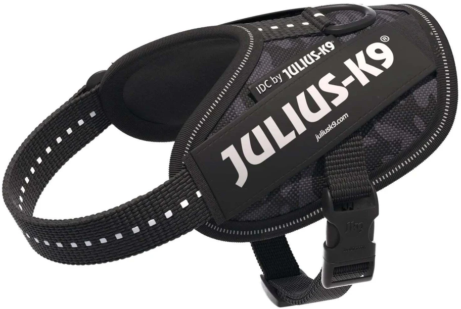 Julius-K9 IDC Powerharness Night Camo – Atspindintis juodo kamufliažo diržas, Mini dydis