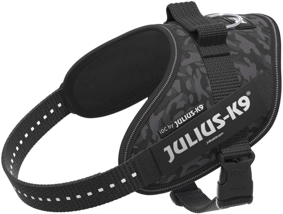 Julius-K9 IDC Powerharness Night Camo – Atspindintis juodo kamufliažo diržas, Mini dydis
