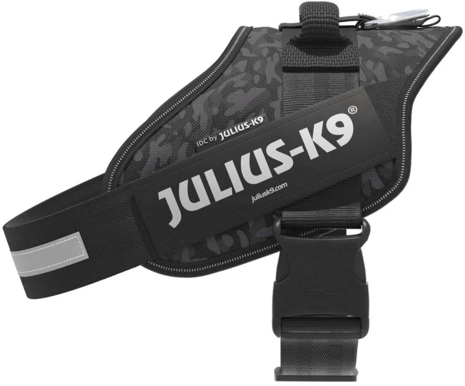 Julius-K9 IDC Powerharness Night Camo – Atspindintis juodo kamufliažo diržas, Mini dydis