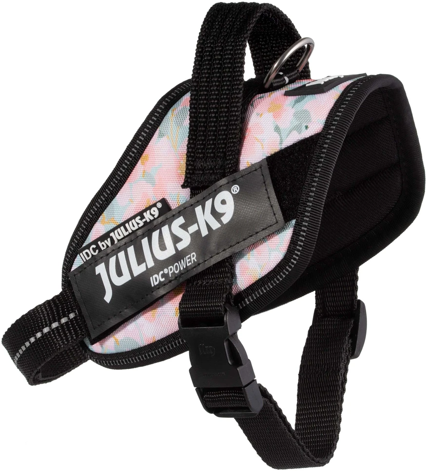 Julius-K9 IDC Powerharness Pretty – Atspindintis gėlių raštų pakinktas su saugiu prigludimu