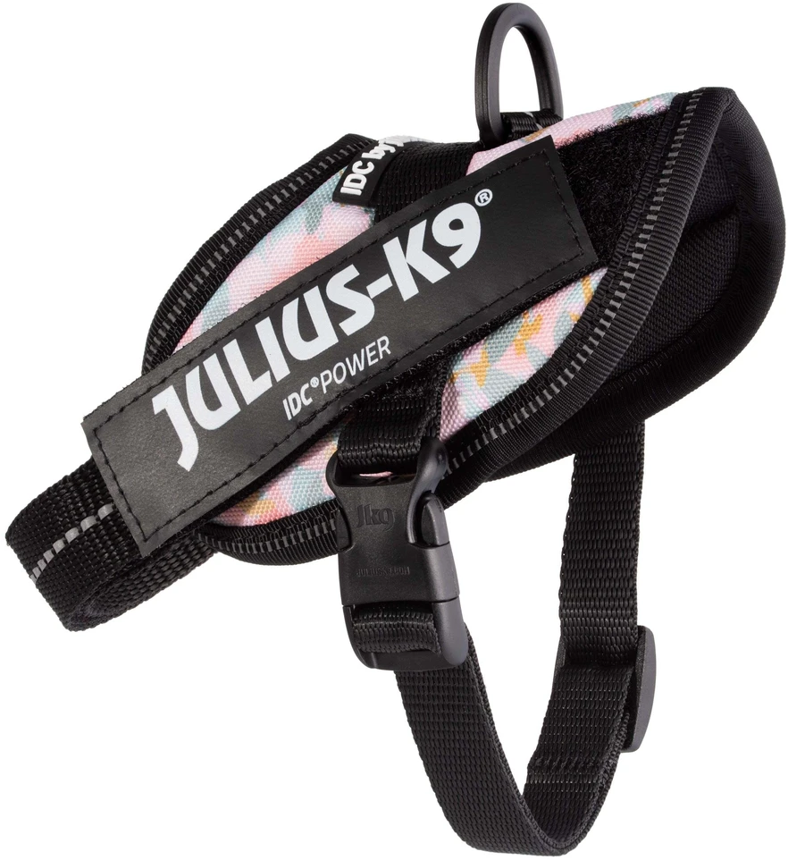 Julius-K9 IDC Powerharness Pretty – Atspindintis gėlių raštų pakinktas su saugiu prigludimu