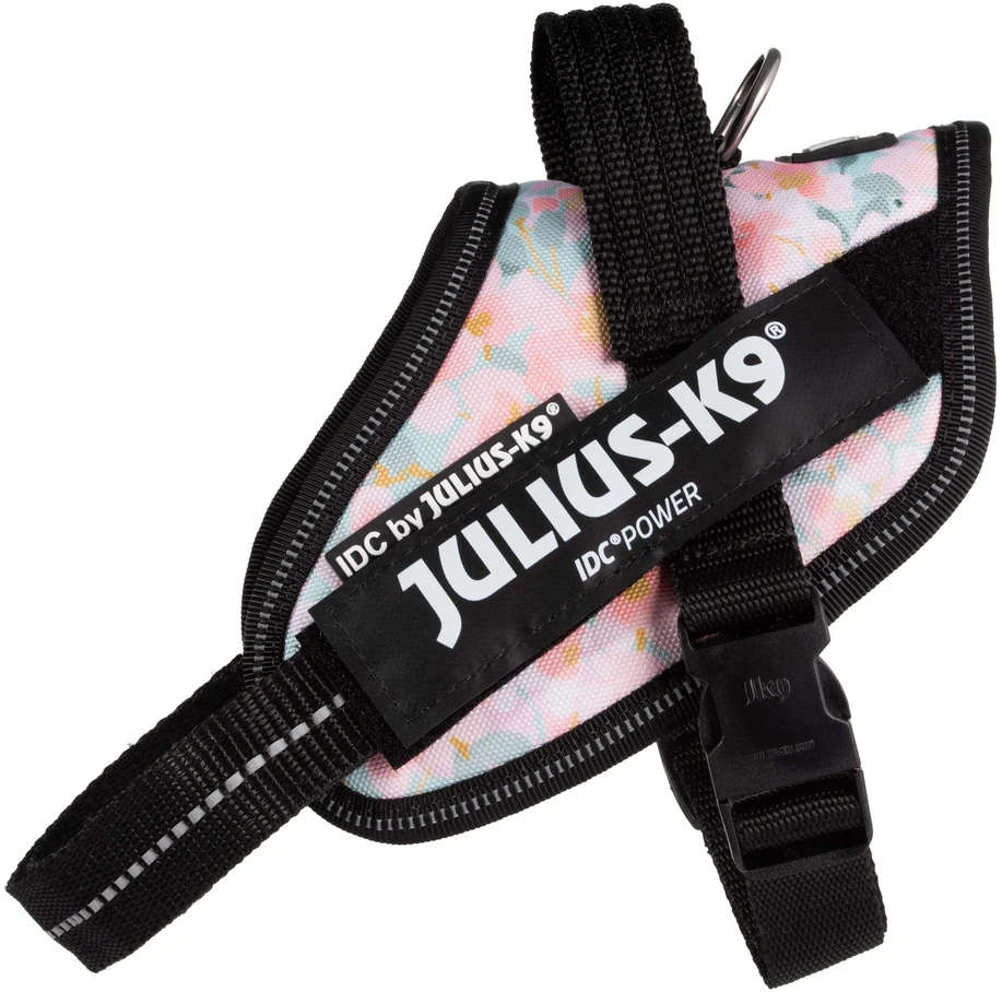Julius-K9 IDC Powerharness Pretty – Atspindintis gėlių raštų pakinktas su saugiu prigludimu