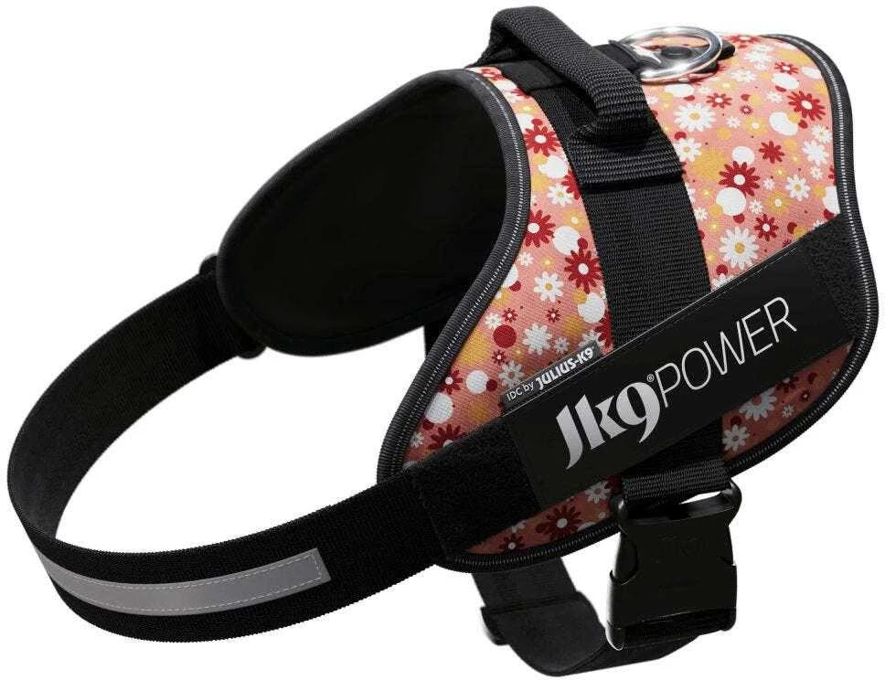 „Julius-K9” IDC Powerharness Rožinė Flowers – Aukščiausios kokybės diržas su gėlių raštu, 2 dydis