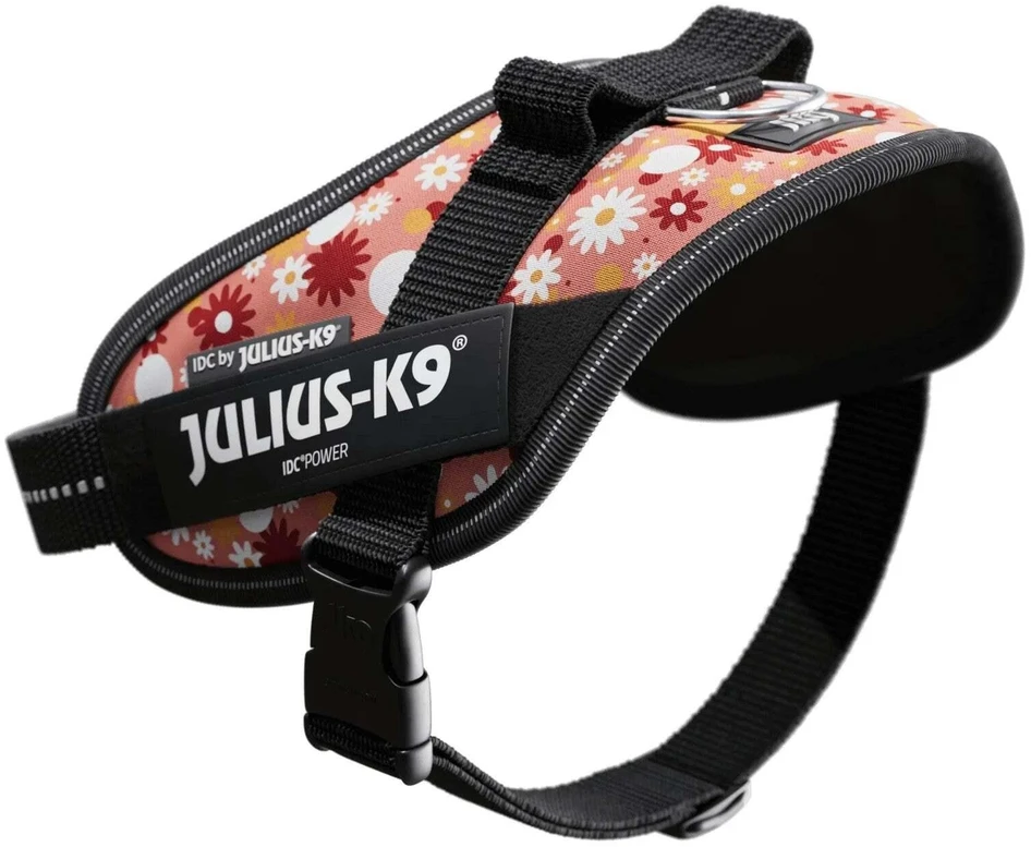 „Julius-K9” IDC Powerharness Rožinė Flowers – Aukščiausios kokybės diržas su gėlių raštu, 2 dydis