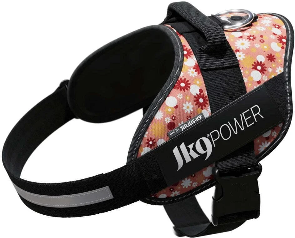 „Julius-K9” IDC Powerharness Rožinė Flowers – Aukščiausios kokybės diržas su gėlių raštu, 2 dydis