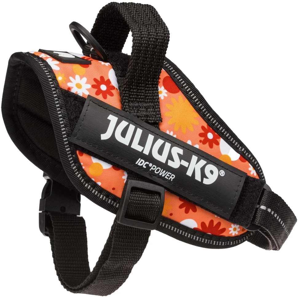 „Julius-K9” IDC Powerharness Rožinė Flowers – Aukščiausios kokybės diržas su gėlių raštu, 2 dydis