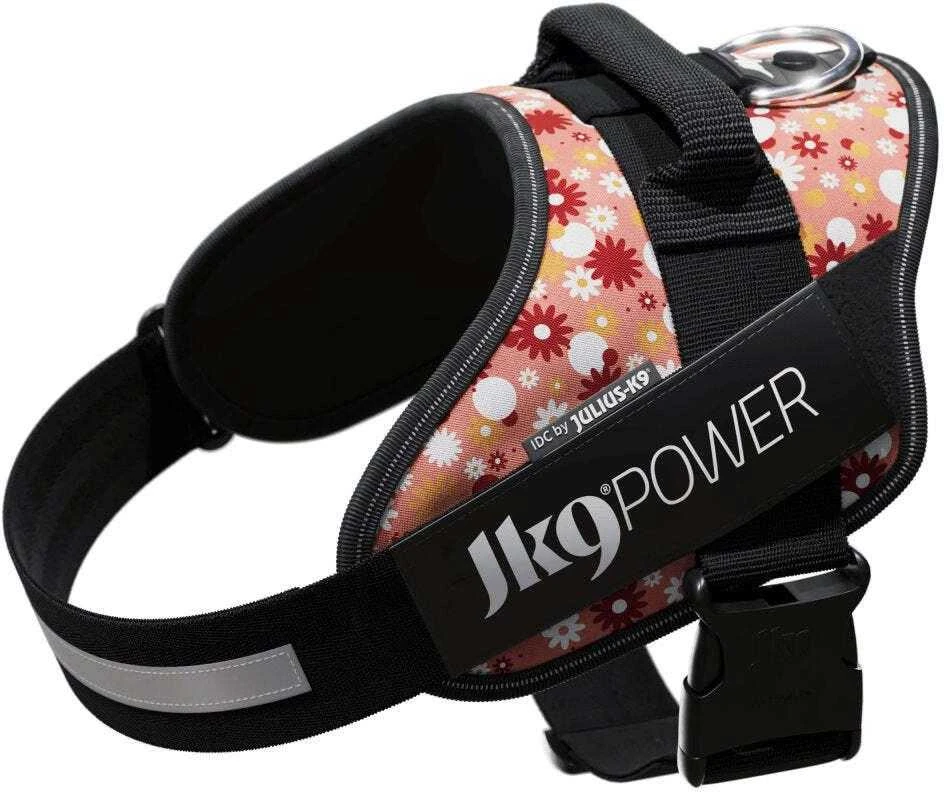 „Julius-K9” IDC Powerharness Rožinė Flowers – Aukščiausios kokybės diržas su gėlių raštu, 2 dydis