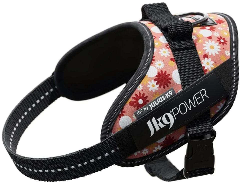 „Julius-K9” IDC Powerharness Rožinė Flowers – Aukščiausios kokybės diržas su gėlių raštu, 2 dydis