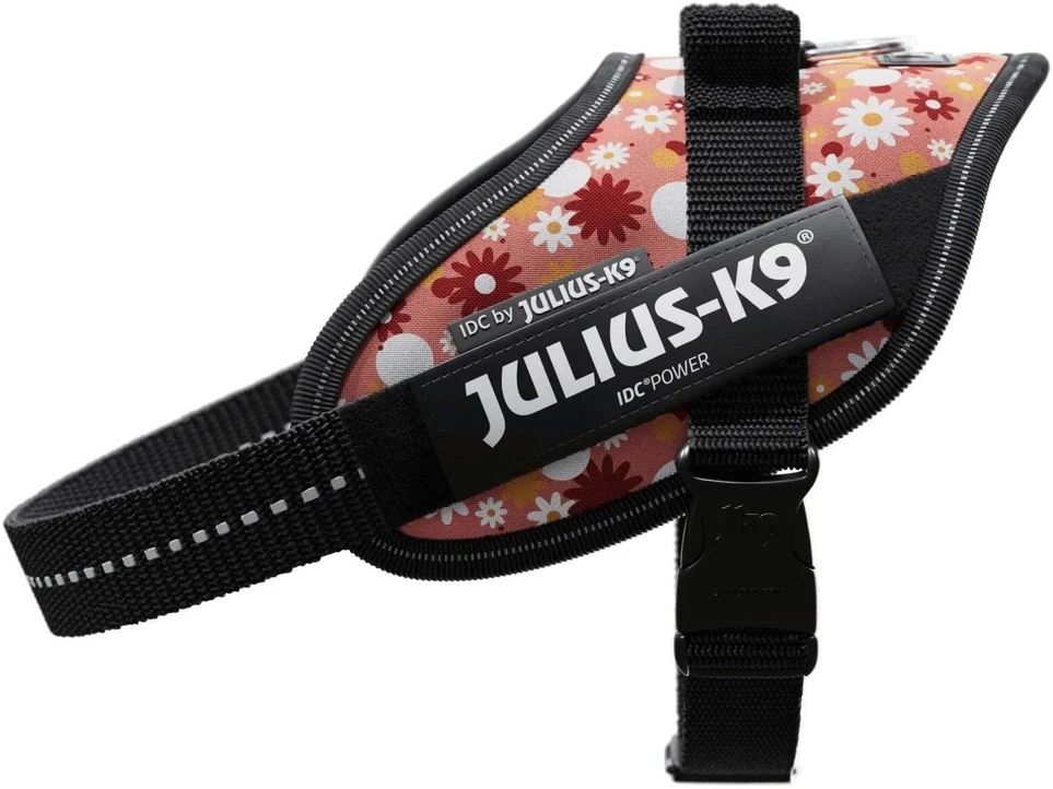 „Julius-K9” IDC Powerharness Rožinė Flowers – Aukščiausios kokybės diržas su gėlių raštu, 2 dydis