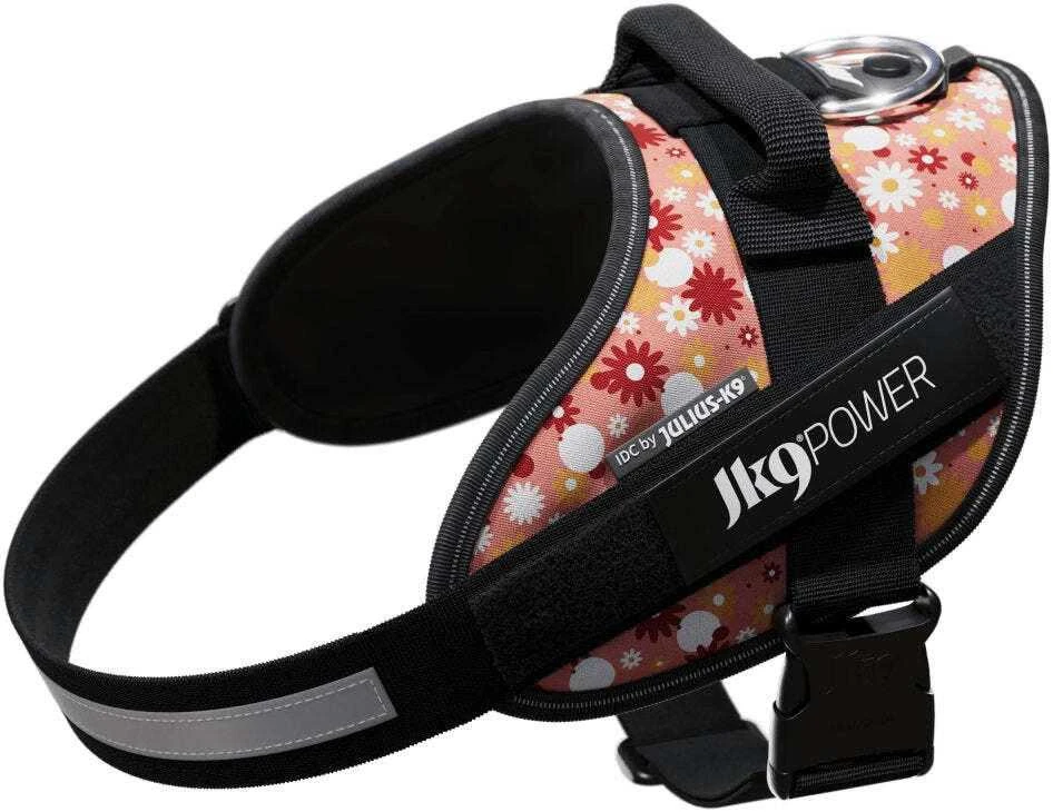„Julius-K9” IDC Powerharness Rožinė Flowers – Aukščiausios kokybės diržas su gėlių raštu, 2 dydis