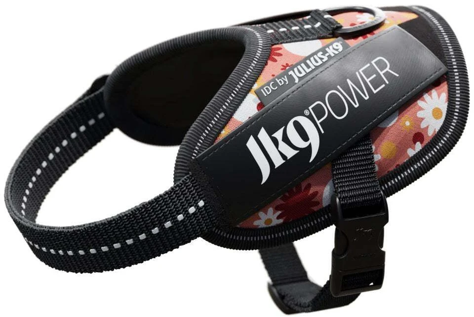 „Julius-K9” IDC Powerharness Rožinė Flowers – Aukščiausios kokybės diržas su gėlių raštu, 2 dydis