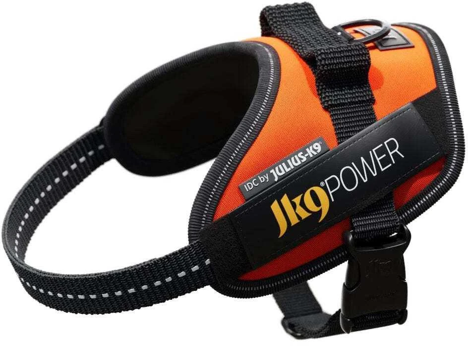 Julius-K9 IDC Powerharness UV Oranžinė – Premium reguliuojama pavadėlio jungtis, 4 dydis, itin ryškus dizainas