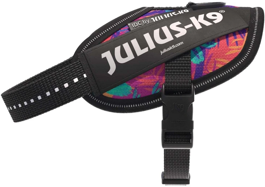 Julius-K9 IDC Powerharness Vibe – Atspindinti šunų pavadėlio diržas, Palm Tree raštas, Mini dydis