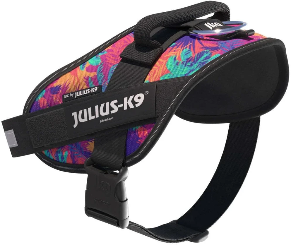 Julius-K9 IDC Powerharness Vibe – Atspindinti šunų pavadėlio diržas, Palm Tree raštas, Mini dydis