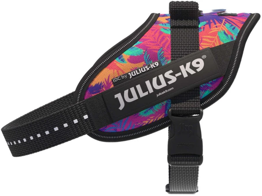 Julius-K9 IDC Powerharness Vibe – Atspindinti šunų pavadėlio diržas, Palm Tree raštas, Mini dydis