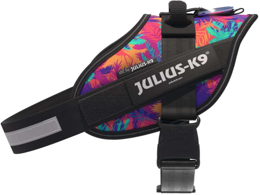Julius-K9 IDC Powerharness Vibe – Atspindinti šunų pavadėlio diržas, Palm Tree raštas, Mini dydis