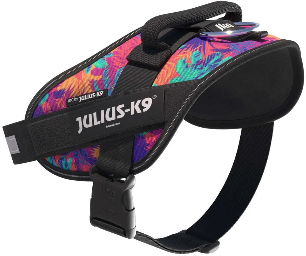 Julius-K9 IDC Powerharness Vibe – Atspindinti šunų pavadėlio diržas, Palm Tree raštas, Mini dydis