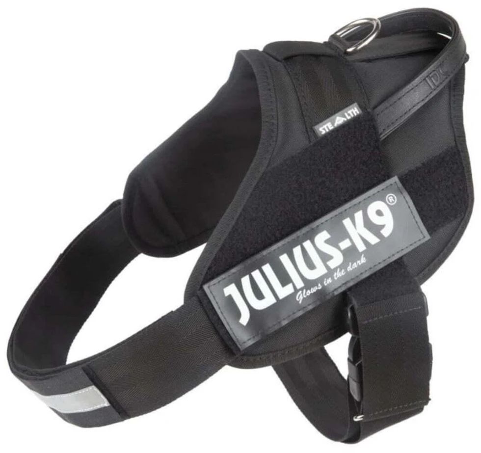 Julius-K9 IDC Stealth Powerharness Juoda – Taktinis šunų antkaklis su saugiu prigludimu, 2 dydis