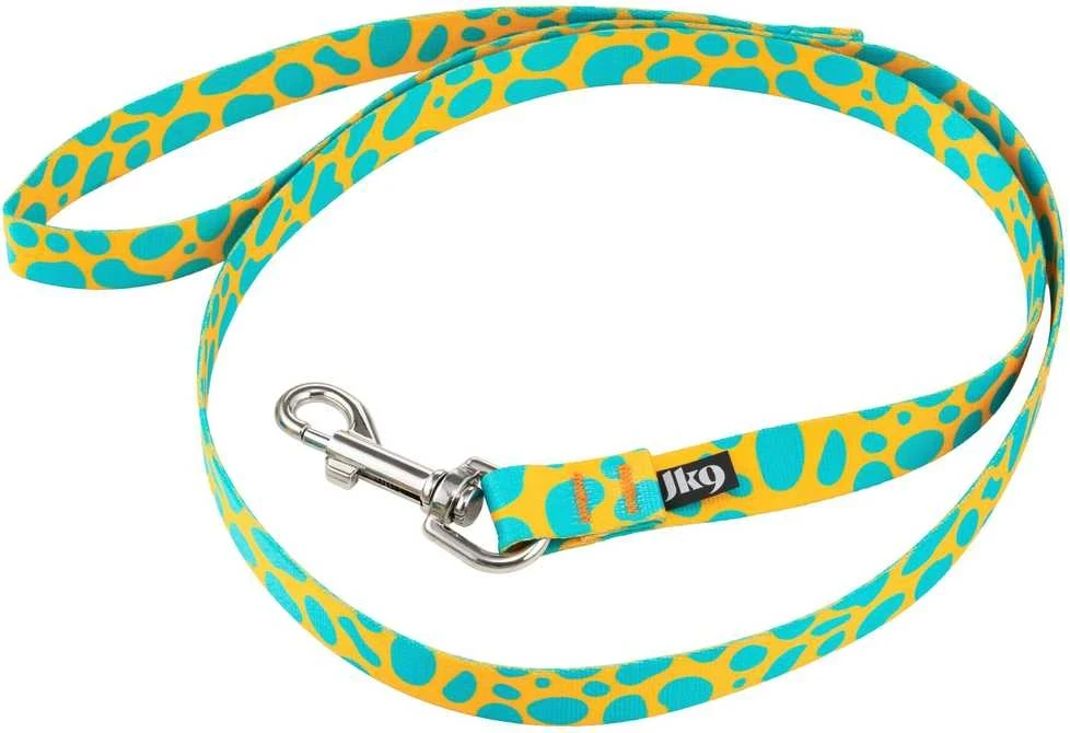 Julius-K9 MoreColor Basic Pavadėlis Leopard 120cm – tvirtas juostinis pavadėlis, geltonos ir turkio spalvos dizainas