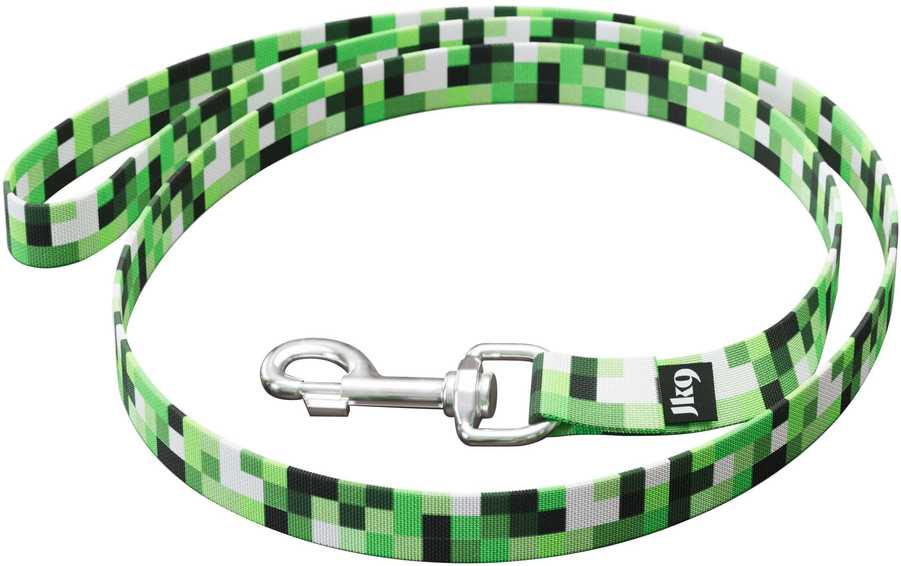 Julius-K9 MoreColor Basic Pavadėlis Pixelfield 120cm – Patvarus diržo pavadėlis, „Žalias Pixel“ dizainas