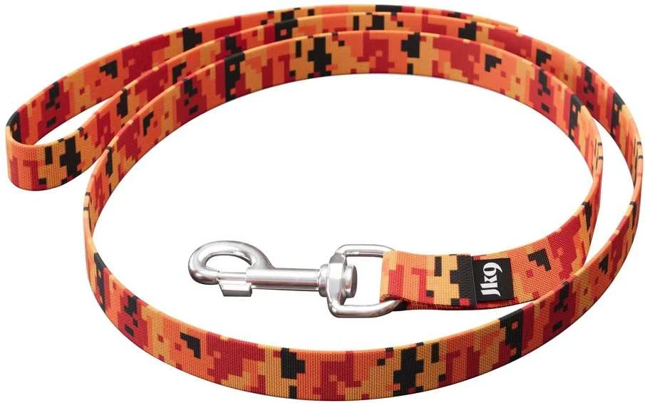 Julius-K9 MoreColor Basic Pavadėlis Pixeljuice – tvirta 120cm juostelės pavadėlis, ryškiai oranžiniai pikseliai