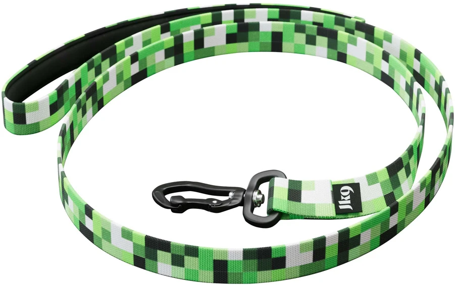 Julius-K9 MoreColor Pixelfield Pavada 120cm – Neopreninė Rankena, Žalias Pixel Juostelės Dizainas