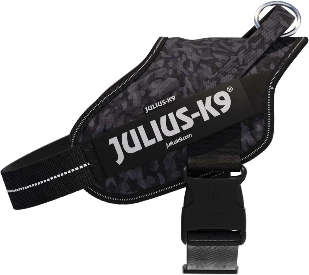 Julius-K9 Power & More diržas Naktinio kamufliažo raštas – Adaptive pavadėlio žiedas, juodas kamufliažas, XXL dydis