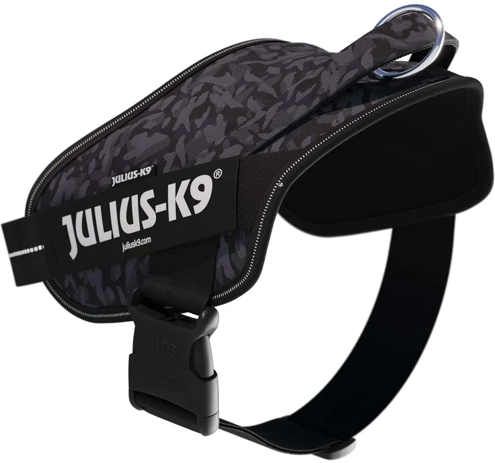 Julius-K9 Power & More diržas Naktinio kamufliažo raštas – Adaptive pavadėlio žiedas, juodas kamufliažas, XXL dydis