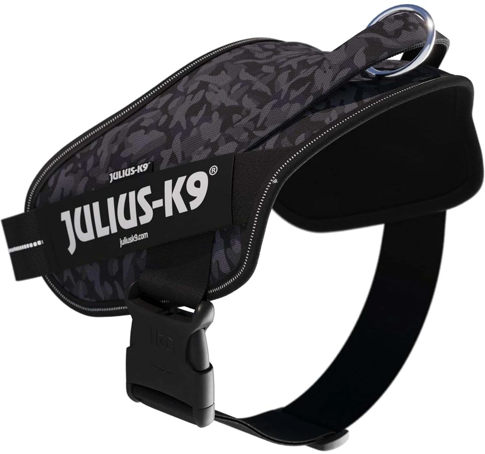 Julius-K9 Power & More diržas Naktinio kamufliažo raštas – Adaptive pavadėlio žiedas, juodas kamufliažas, XXL dydis