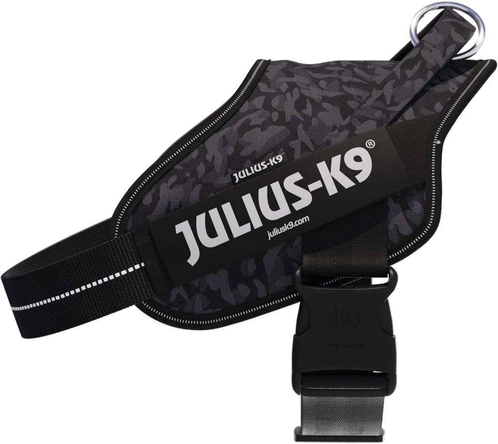 Julius-K9 Power & More diržas Naktinio kamufliažo raštas – Adaptive pavadėlio žiedas, juodas kamufliažas, XXL dydis