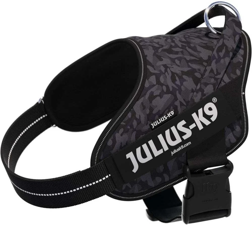 Julius-K9 Power & More diržas Naktinio kamufliažo raštas – Adaptive pavadėlio žiedas, juodas kamufliažas, XXL dydis
