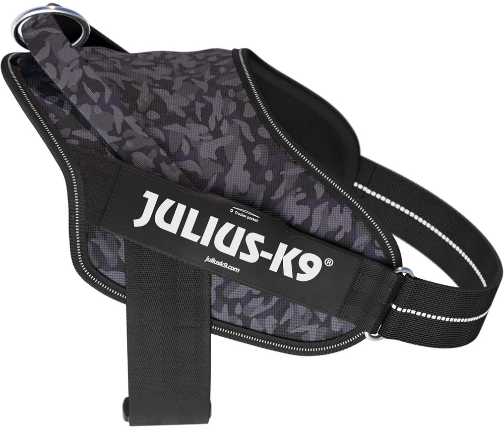 Julius-K9 Power & More diržas Naktinio kamufliažo raštas – Adaptive pavadėlio žiedas, juodas kamufliažas, XXL dydis