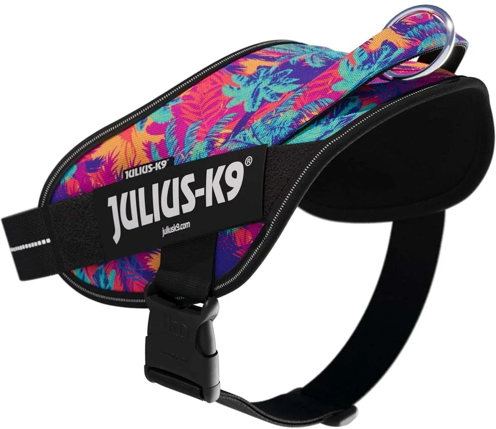 Julius-K9 Power & More Vibe Diržas – Adaptiškas pavadėlio žiedas, Palmių raštas, XS dydis