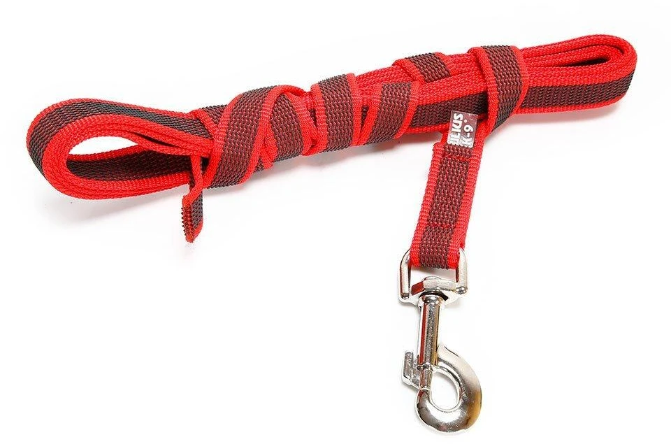 Julius K9 Supergrip Spalvos ir pilkos spalvos treniruočių pavadėlis 1.4x300cm – neslystantis patvarus raudonas pavadėlis