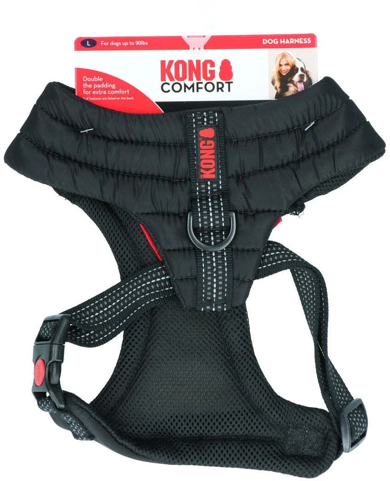 KONG Comfort diržai – Lengvi kvėpuojantys šunų diržai, reguliuojami, juodi, didelio dydžio