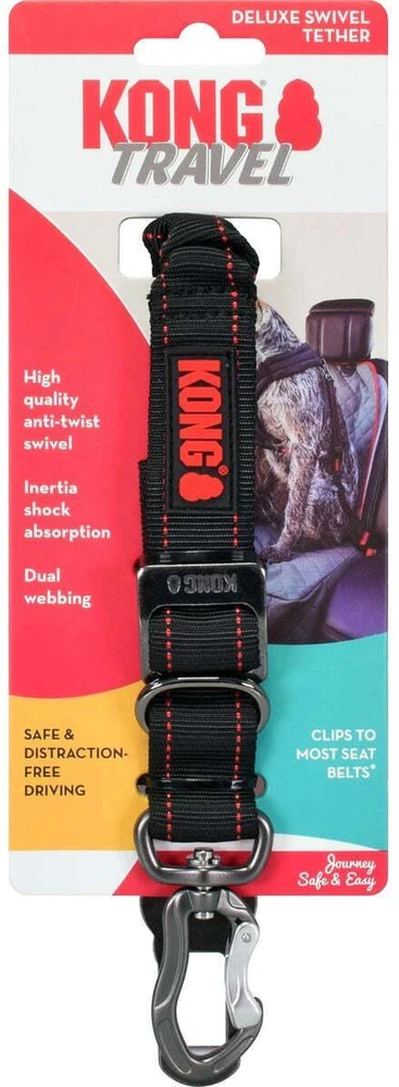KONG Deluxe Travel pasukėjas – Paminkštintas automobilio saugos diržas su reguliuojamu saugos segtuku