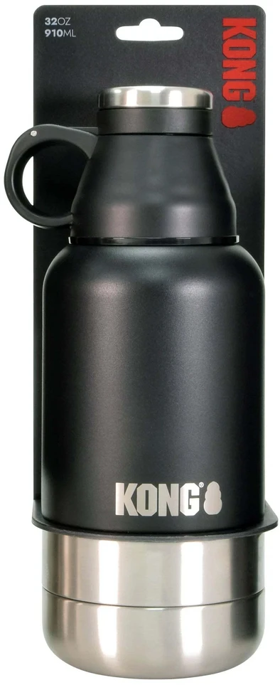 KONG Duo Day Trek 4-in-1 kelioninis buteliukas – 910 ml, su puodeliu ir dviem dubenėliais, universalus dizainas