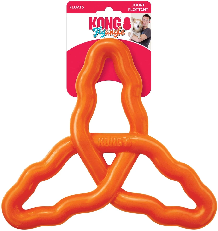 KONG Flyangle didelis plaukiojantis žaislas – elastingas, švelnus dantims, patvarus mėlynas dizainas