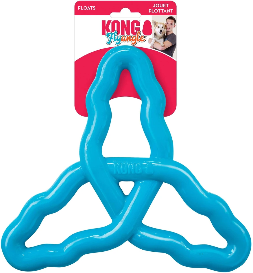 KONG Flyangle didelis plaukiojantis žaislas – elastingas, švelnus dantims, patvarus mėlynas dizainas