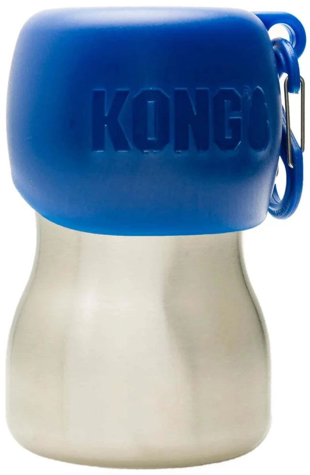 KONG H2O geriamojo vandens buteliukas 280ml – Kompaktiškas nerūdijančio plieno buteliukas su integruotu dubenėliu, juodas