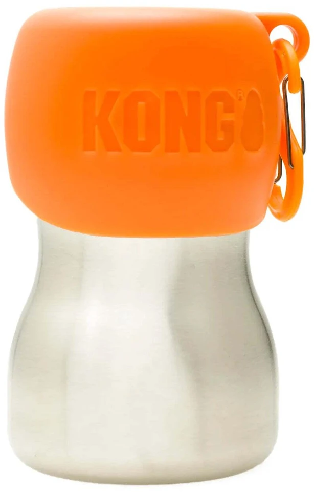 KONG H2O geriamojo vandens buteliukas 280ml – Kompaktiškas nerūdijančio plieno buteliukas su integruotu dubenėliu, juodas