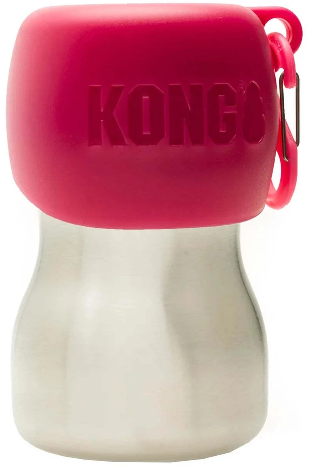 KONG H2O geriamojo vandens buteliukas 280ml – Kompaktiškas nerūdijančio plieno buteliukas su integruotu dubenėliu, juodas