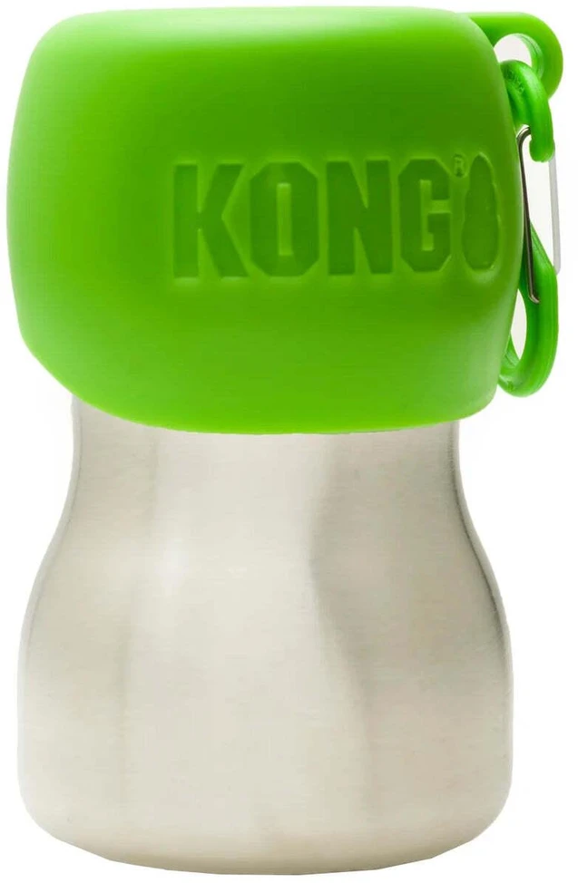 KONG H2O geriamojo vandens buteliukas 280ml – Kompaktiškas nerūdijančio plieno buteliukas su integruotu dubenėliu, juodas