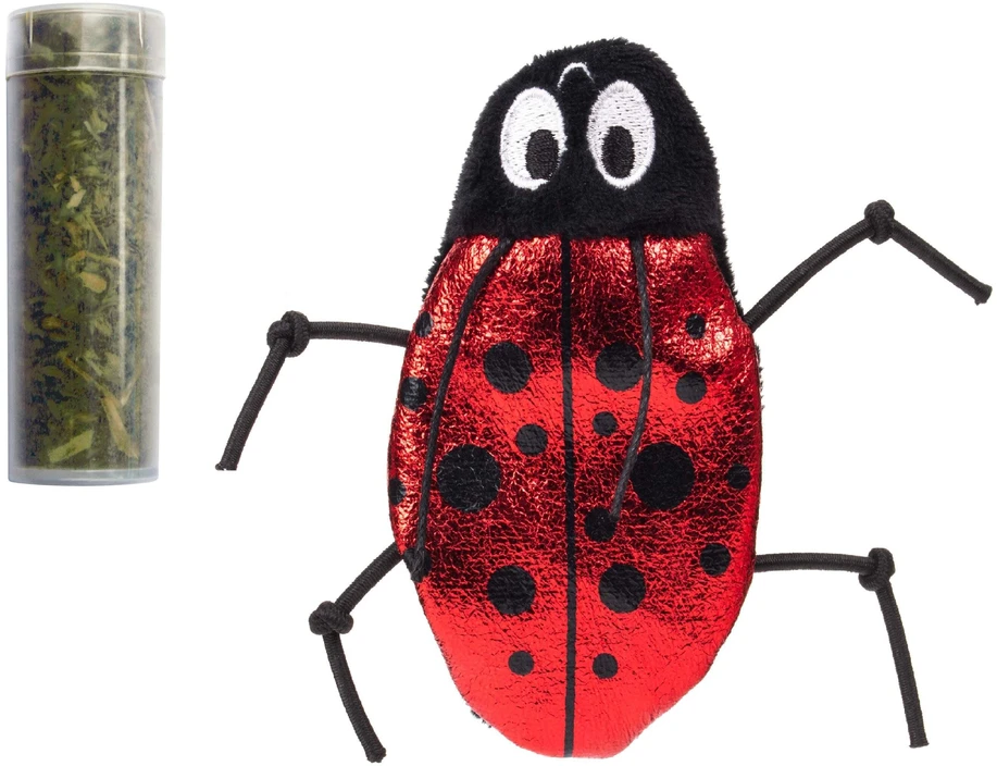 KONG Katės Refillables Boružėlė – Blizgantis pliušinis žaislas su papildomu kačių žolės maišeliu