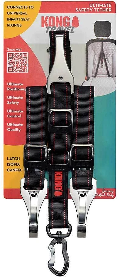 KONG kelioninis tvirtinimo diržas – trijų taškų reguliuojamas automobilio saugos diržas su ISOFIX suderinamumu