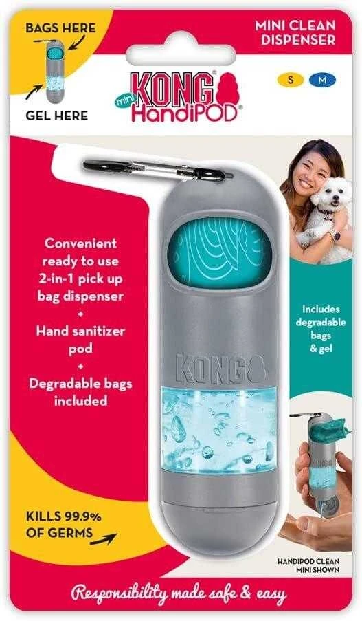 KONG Mini HandiPOD Clean Dispenser – Kompakti maišelių laikiklis su integruotomis dezinfekcinėmis servetėlėmis