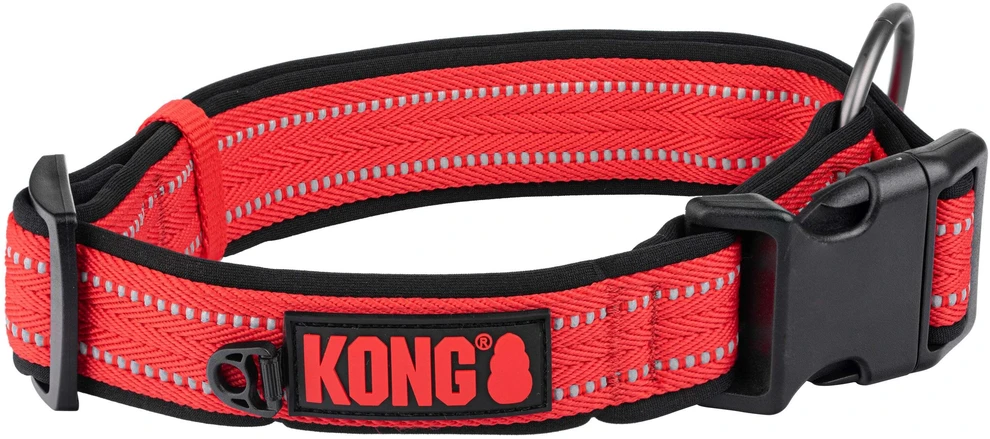 KONG Nailoninė apykaklė Raudona XL – Atspindinčios siūlės, tvirtas reguliuojamas dizainas saugumui