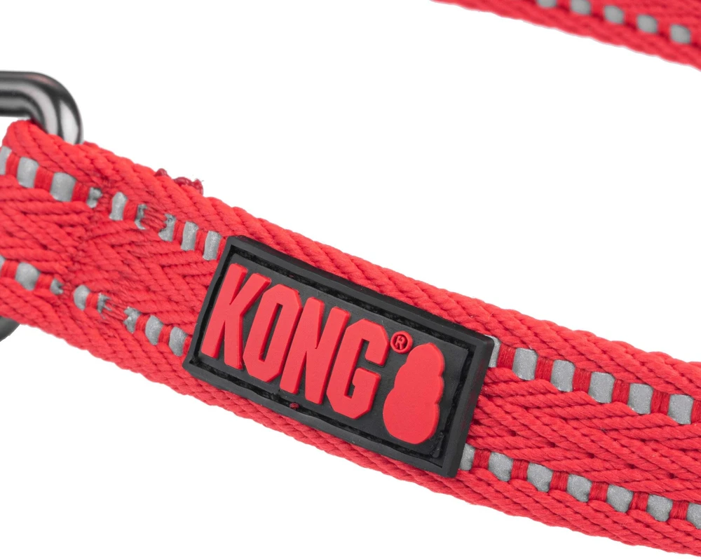 KONG Reguliuojama 5-in-1 Nailono Pavadėlis – Atspindinčios Siūlės, 200cm, Raudona, Universalus Dizainas
