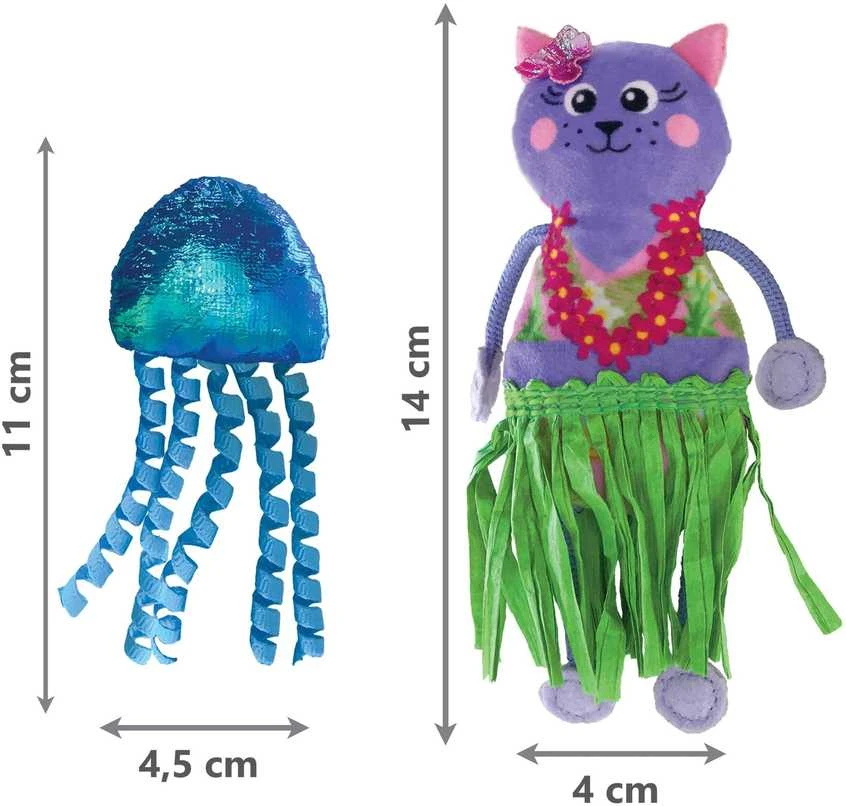 KONG Tropics Hula katės žaislas – 2-in-1 katė ir medūza su katžole ir šnarėjimo garsu